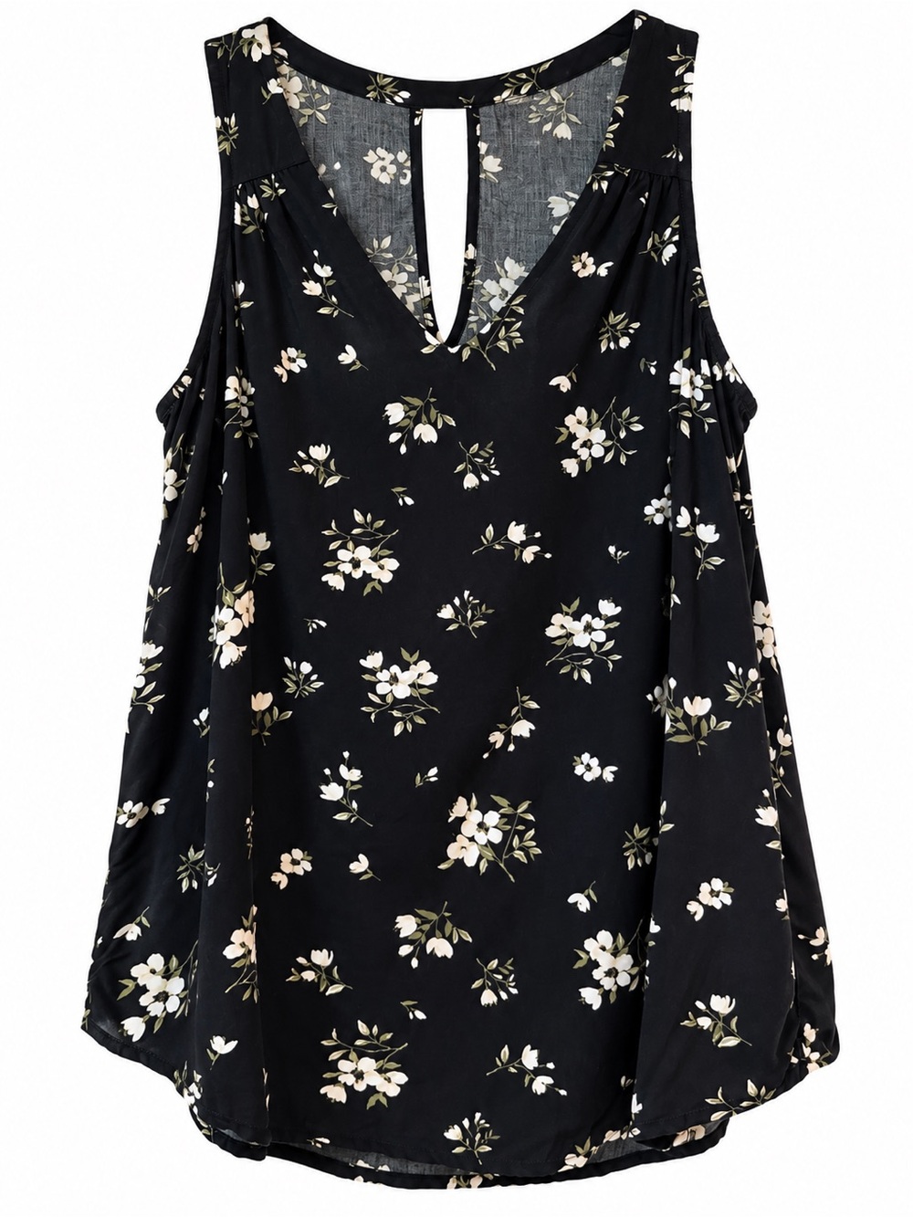 Old Navy Women’s Small Black Floral Sleeveless Keyhole Blouse Top